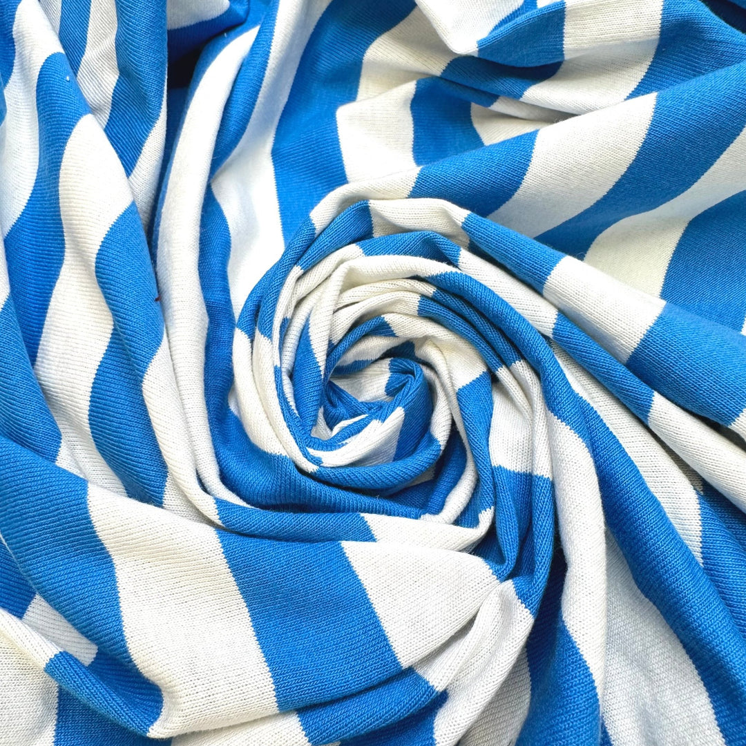 The Whip Swing - Rib Knit Cotton Knit - White/Blue Stripes - 1.05M Bundle - True Deadstock fabric Fabric by private - Sustainable Textile | FABCYCLE