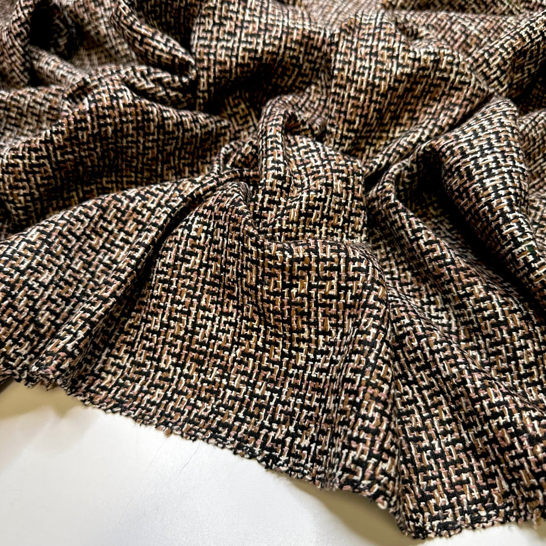 The Whole Meal - Tweed Wool Blend Woven - Black White Brown - 1.4M Bundle - True Deadstock fabric Fabric by private - Sustainable Textile | FABCYCLE