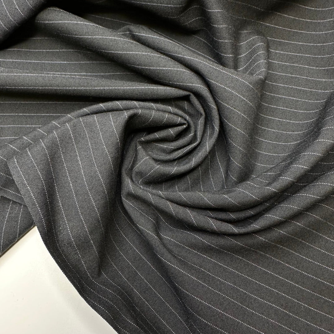 The Year 2000 - Pinstripe Poly/Wool Woven - Black/Grey Pinstripe - 1.9M Bundle - True Deadstock fabric Fabric by private - Sustainable Textile | FABCYCLE