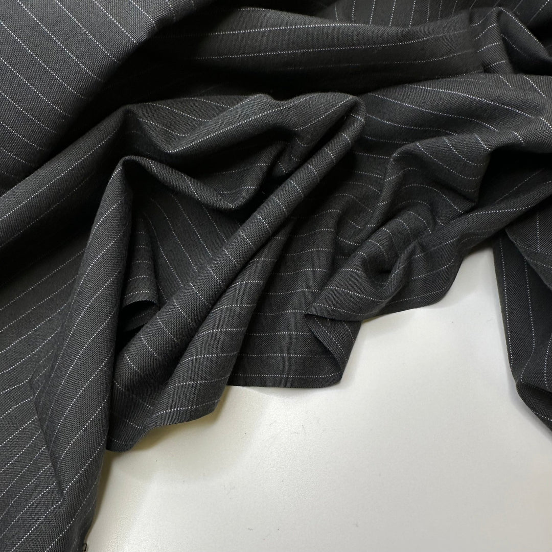 The Year 2000 - Pinstripe Poly/Wool Woven - Black/Grey Pinstripe - 1.9M Bundle - True Deadstock fabric Fabric by private - Sustainable Textile | FABCYCLE