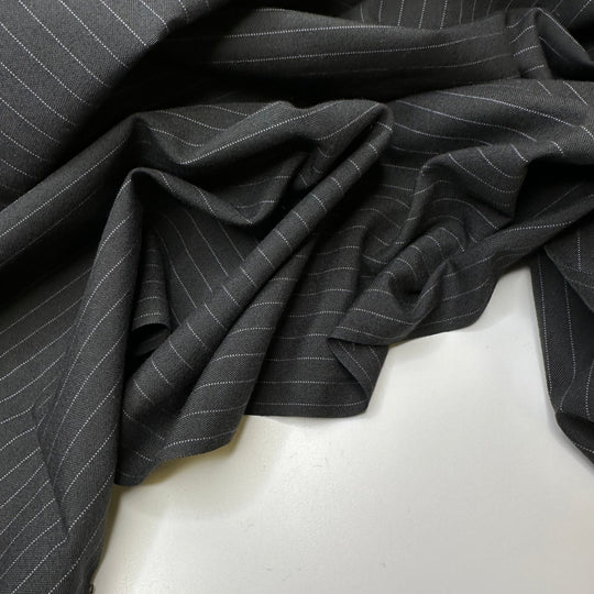 The Year 2000 - Pinstripe Poly/Wool Woven - Black/Grey Pinstripe - 1.9M Bundle - True Deadstock fabric Fabric by private - Sustainable Textile | FABCYCLE