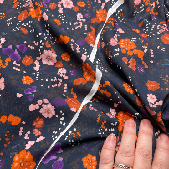 Fruity Bouquet - Chiffon Poly Woven - Black/Orange Floral - Bundles