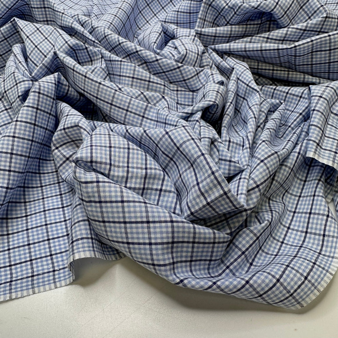 Thinking About Quilting - Cotton Blend Woven - Light White/Blue Plaid - 0.9M Bundle - True Deadstock fabric Fabric by private - Sustainable Textile | FABCYCLE