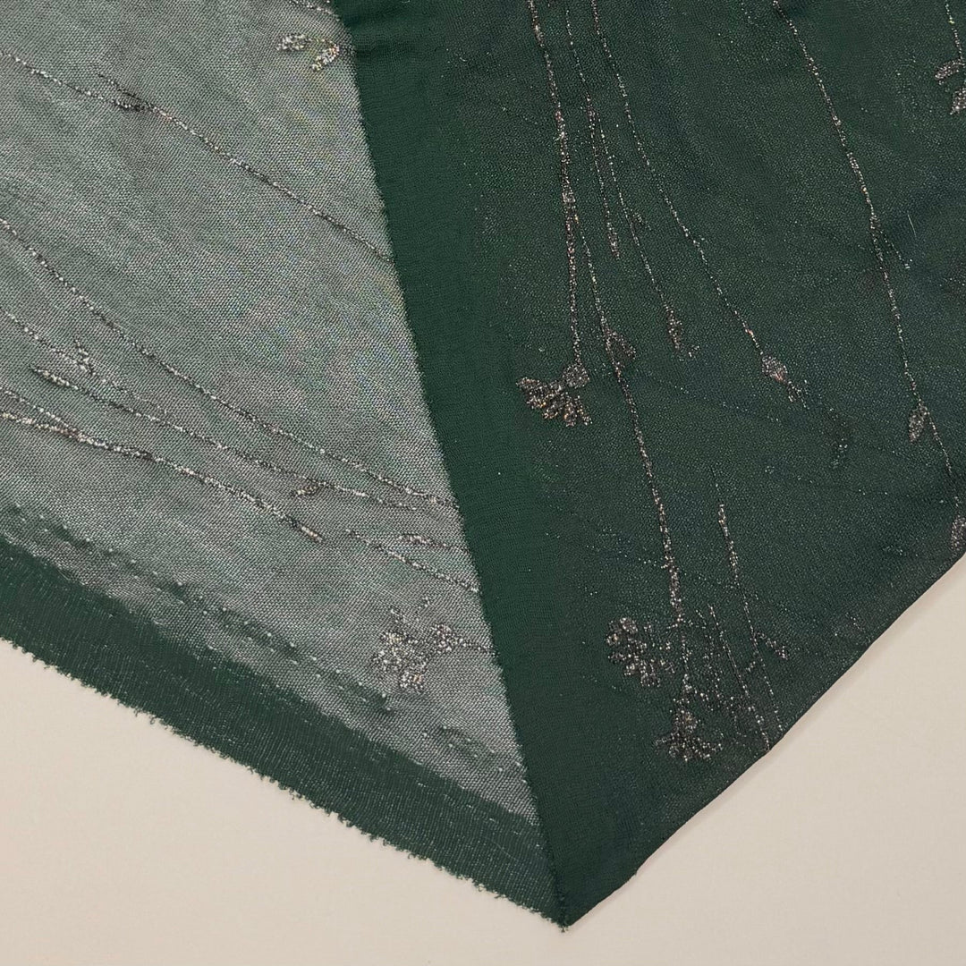 This Broken Pencil Is Pointless - Glitter Mesh Poly/Spandex Knit - Dark Green/Silver Floral - 2M Bundle - True Deadstock fabric Fabric by private - Sustainable Textile | FABCYCLE