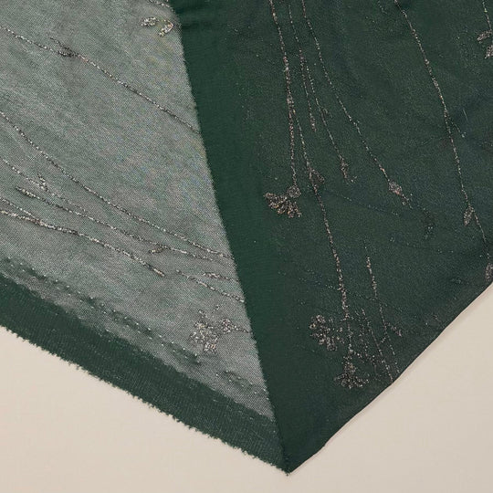 This Broken Pencil Is Pointless - Glitter Mesh Poly/Spandex Knit - Dark Green/Silver Floral - 2M Bundle - True Deadstock fabric Fabric by private - Sustainable Textile | FABCYCLE