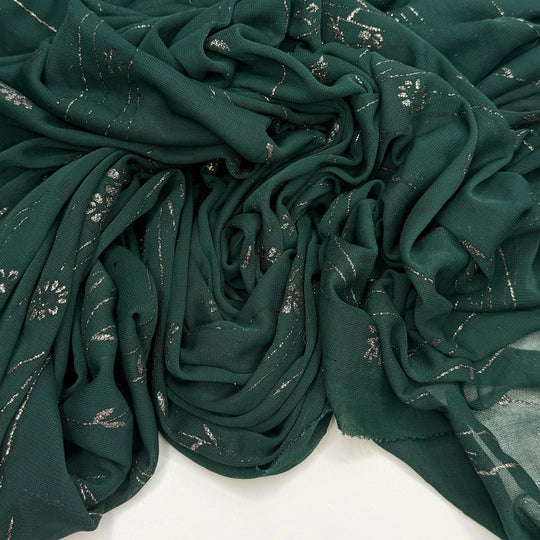 This Broken Pencil Is Pointless - Glitter Mesh Poly/Spandex Knit - Dark Green/Silver Floral - 2M Bundle - True Deadstock fabric Fabric by private - Sustainable Textile | FABCYCLE