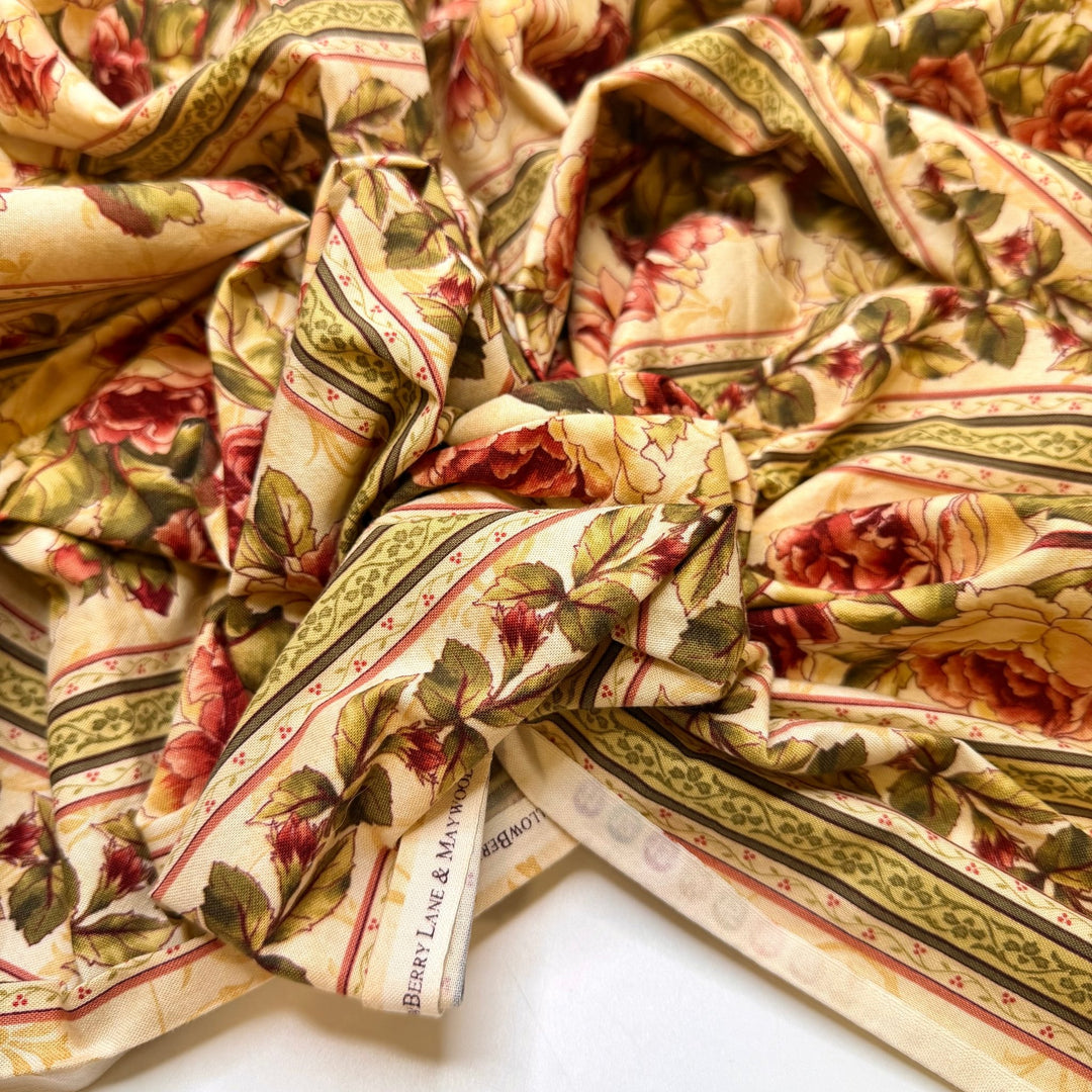 This Can Expired In 1948 - Cotton Woven - Green/Cream Floral - 2.8M Bundle - True Deadstock fabric Fabric by private - Sustainable Textile | FABCYCLE