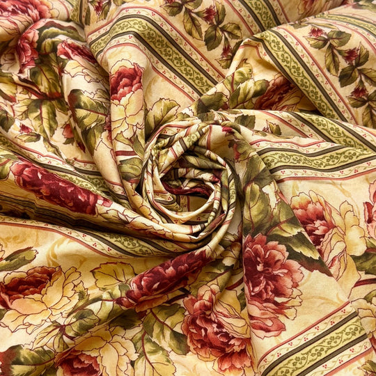 This Can Expired In 1948 - Cotton Woven - Green/Cream Floral - 2.8M Bundle - True Deadstock fabric Fabric by private - Sustainable Textile | FABCYCLE