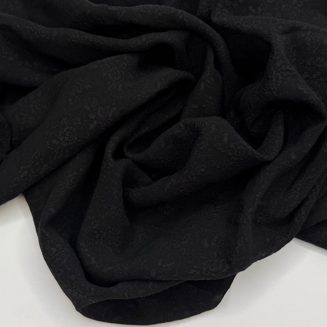 This Pumpkin Is Gourdgeous - Jacquard Silk Woven - Black Floral - 1.75M Bundle - True Deadstock fabric Fabric by private - Sustainable Textile | FABCYCLE