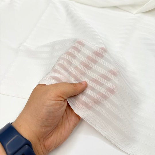 This Sushi Seems Fishy - Polyester Blend Woven - White Stripes - 1.8M Bundle - True Deadstock fabric Fabric by private - Sustainable Textile | FABCYCLE