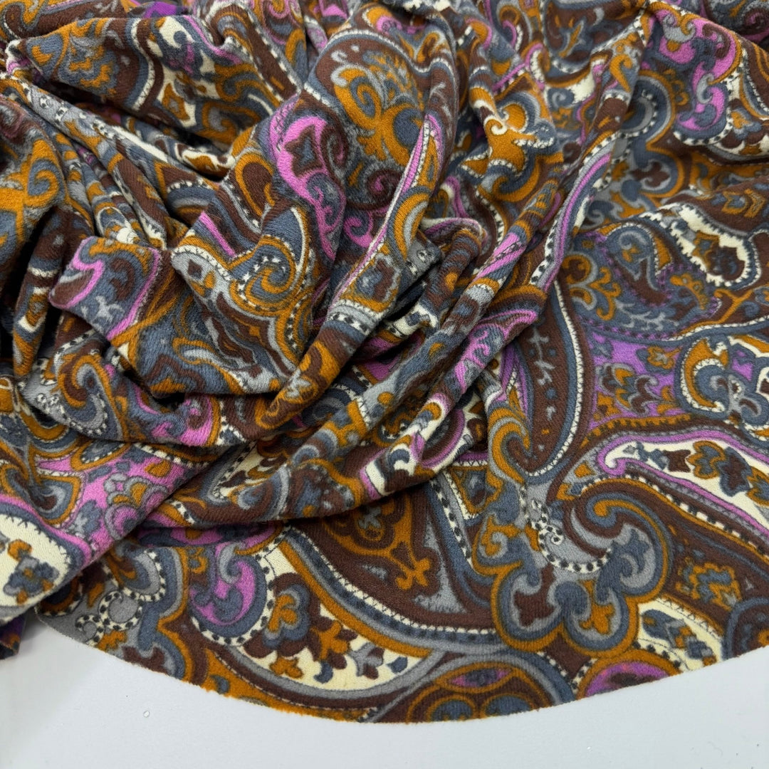 Thrifted Formalwear - Vintage And Brushed Polyester Blend Knit - Brown Multi Paisley - 3.1M Bundle - True Deadstock fabric Fabric by private - Sustainable Textile | FABCYCLE