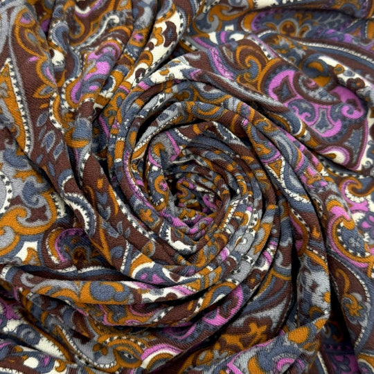 Thrifted Formalwear - Vintage And Brushed Polyester Blend Knit - Brown Multi Paisley - 3.1M Bundle - True Deadstock fabric Fabric by private - Sustainable Textile | FABCYCLE