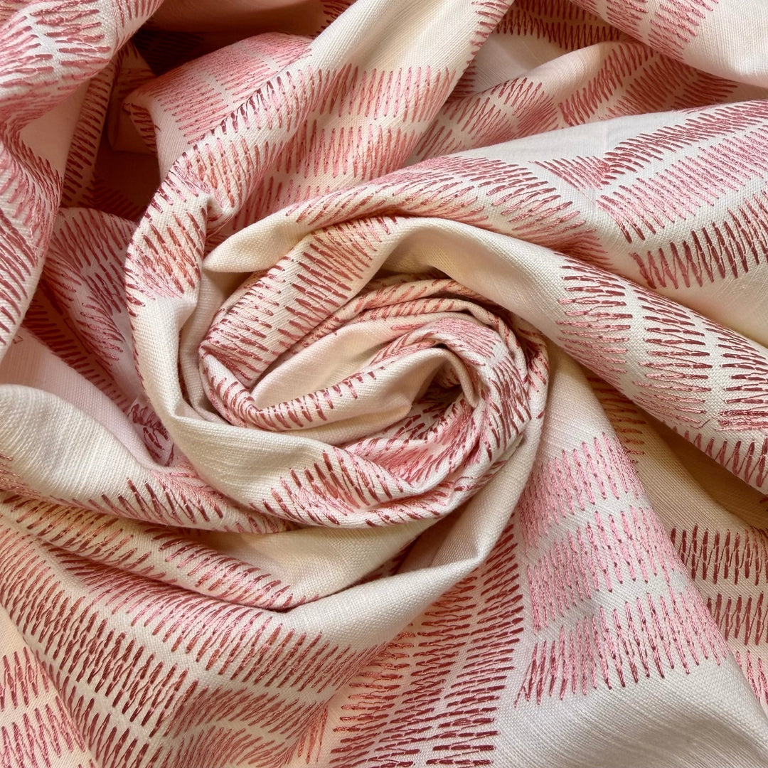 Tilling The Garden - Cotton Woven - White/Pink Geometric - 1.2M Bundle - True Deadstock fabric Fabric by private - Sustainable Textile | FABCYCLE