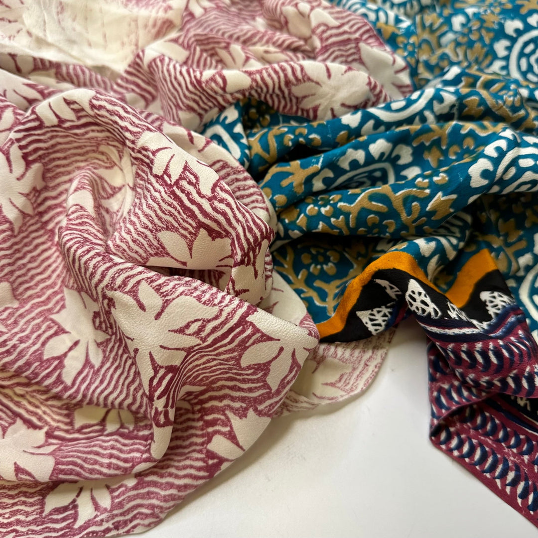 Time For A Vacation - Chiffon Silk Woven - Multi Floral And Geometric - 1.2M Bundle - True Deadstock fabric Fabric by private - Sustainable Textile | FABCYCLE