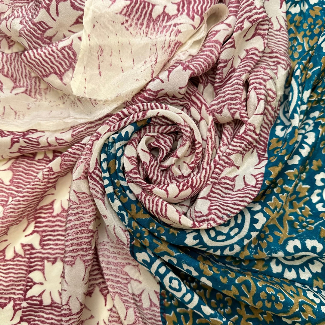 Time For A Vacation - Chiffon Silk Woven - Multi Floral And Geometric - 1.2M Bundle - True Deadstock fabric Fabric by private - Sustainable Textile | FABCYCLE