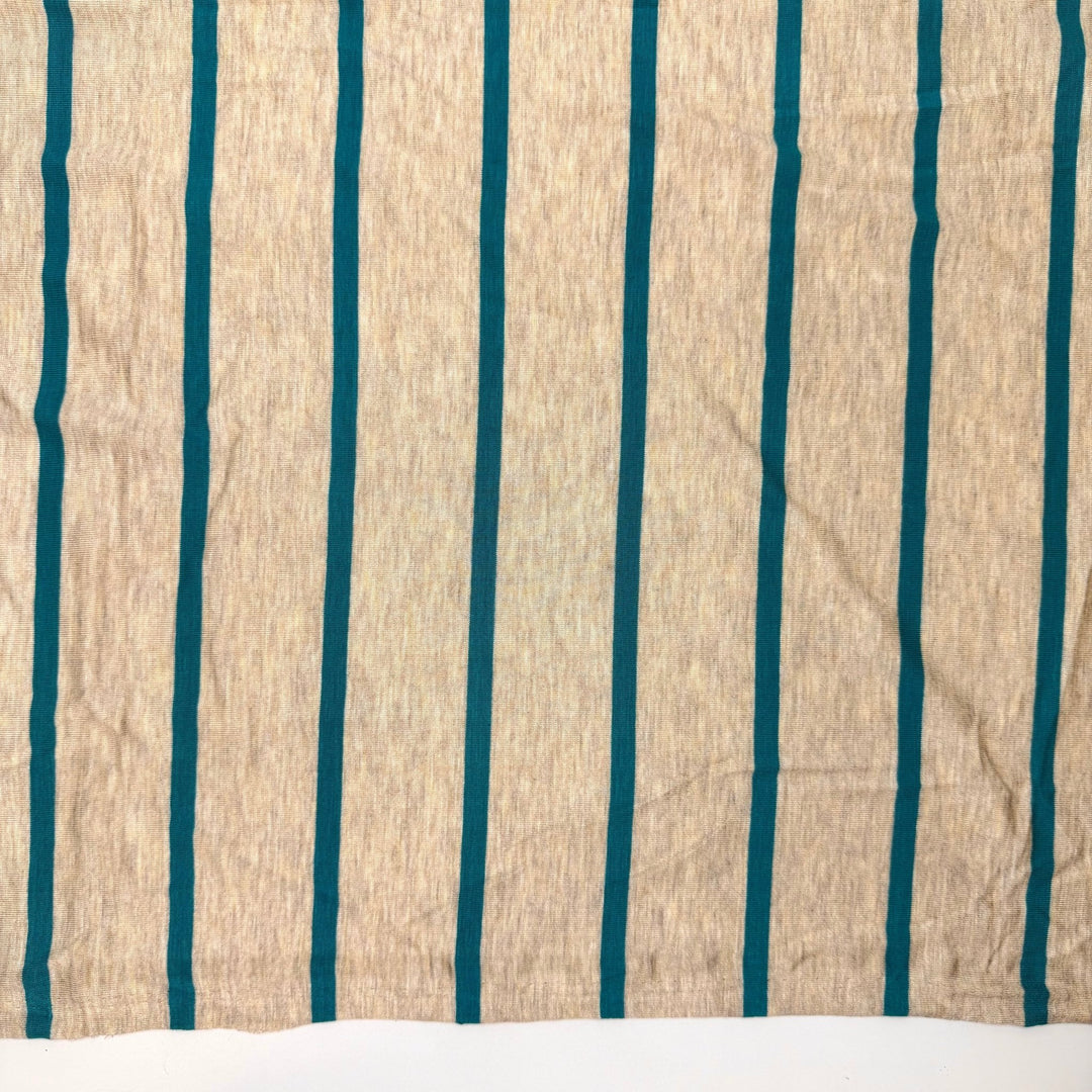 To Knit Or Not To Knit - Jersey Bamboo Blend Knit - Light Beige/Teal Stripes - 2.4M Bundle - True Deadstock fabric Fabric by private - Sustainable Textile | FABCYCLE