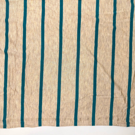 To Knit Or Not To Knit - Jersey Bamboo Blend Knit - Light Beige/Teal Stripes - 2.4M Bundle - True Deadstock fabric Fabric by private - Sustainable Textile | FABCYCLE