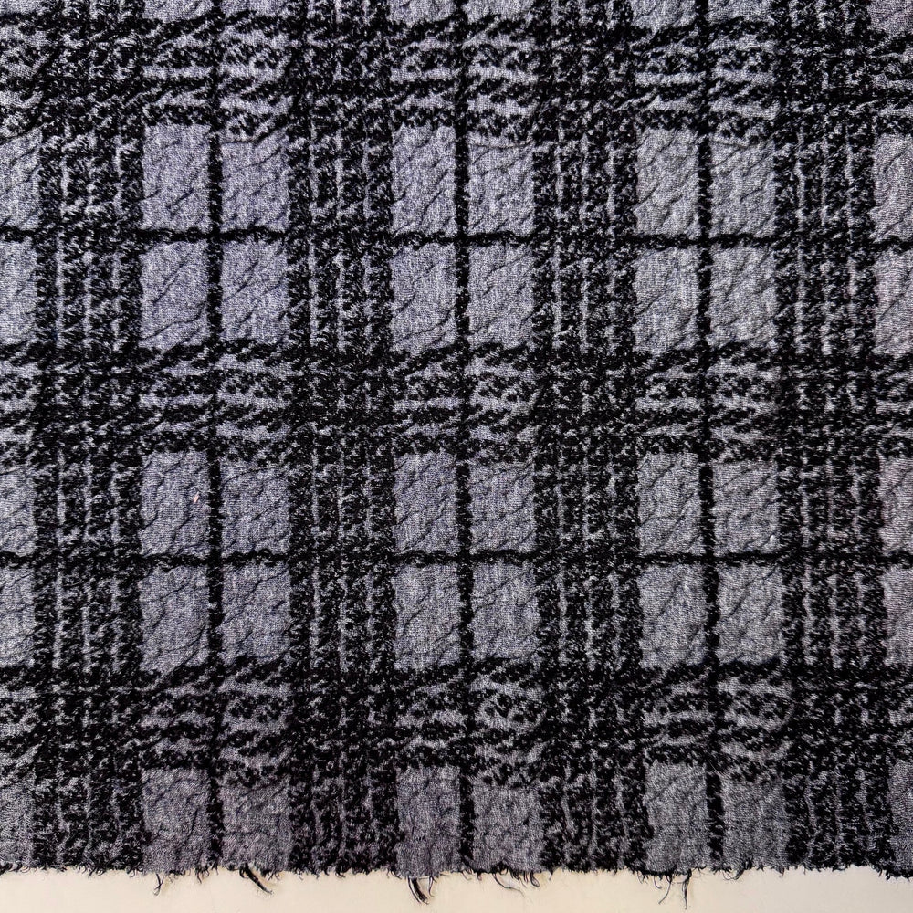To The North Pole - Quilted Top Rib Knit Cotton Blend Knit - Grey/Black Plaid - 3.1M Bundle - True Deadstock fabric Fabric by private - Sustainable Textile | FABCYCLE