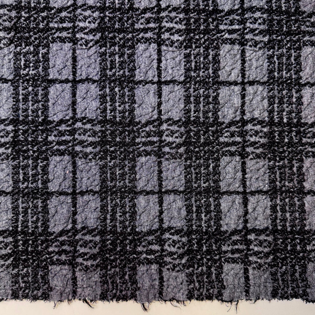 To The North Pole - Quilted Top Rib Knit Cotton Blend Knit - Grey/Black Plaid - 3.1M Bundle - True Deadstock fabric Fabric by private - Sustainable Textile | FABCYCLE