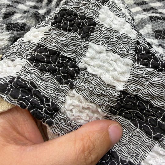 Topographical Map - Cotton Blend Woven - Freeform Shirring - Black/White Plaid - 2M Bundle - True Deadstock fabric Fabric by private - Sustainable Textile | FABCYCLE