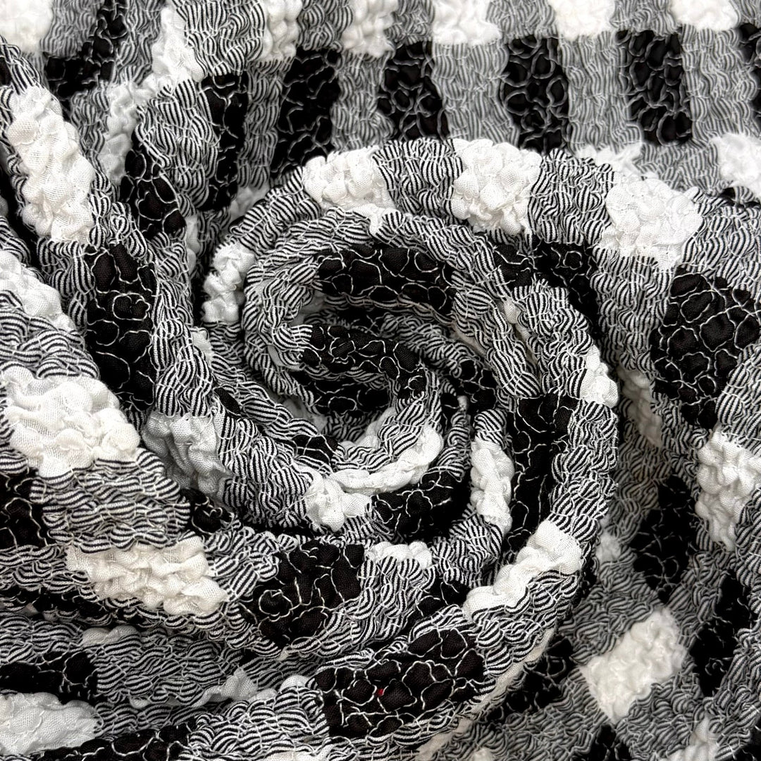 Topographical Map - Cotton Blend Woven - Freeform Shirring - Black/White Plaid - 2M Bundle - True Deadstock fabric Fabric by private - Sustainable Textile | FABCYCLE
