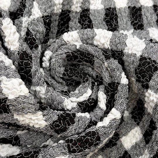Topographical Map - Cotton Blend Woven - Freeform Shirring - Black/White Plaid - 2M Bundle - True Deadstock fabric Fabric by private - Sustainable Textile | FABCYCLE