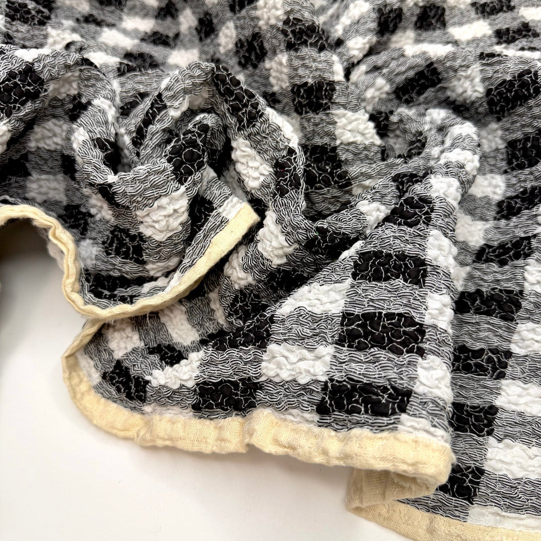 Topographical Map - Cotton Blend Woven - Freeform Shirring - Black/White Plaid - 2M Bundle - True Deadstock fabric Fabric by private - Sustainable Textile | FABCYCLE