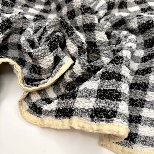 Topographical Map - Cotton Blend Woven - Freeform Shirring - Black/White Plaid - 2M Bundle - True Deadstock fabric Fabric by private - Sustainable Textile | FABCYCLE