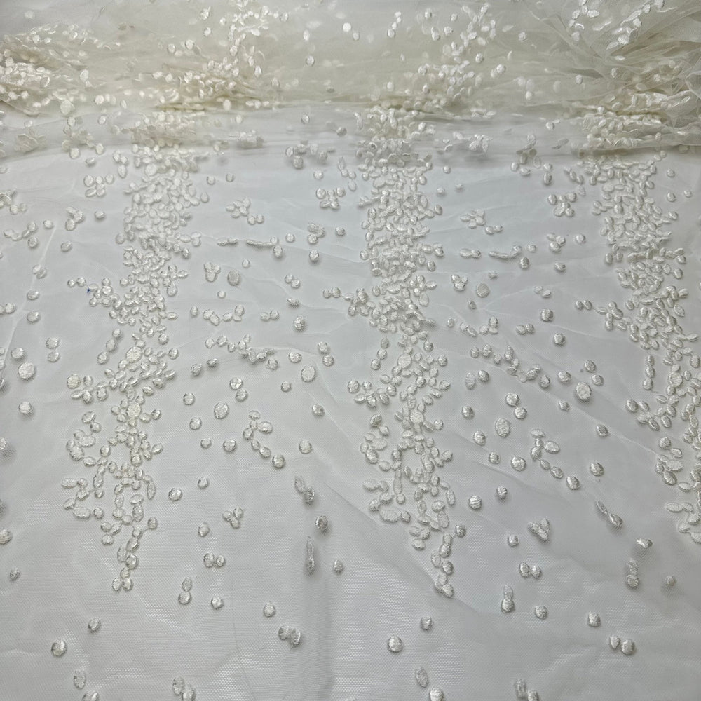 Toss The Rice - Embroidered Tulle Poly Knit - White Abstract Dots - 0.9M Bundle - True Deadstock fabric Fabric by private - Sustainable Textile | FABCYCLE