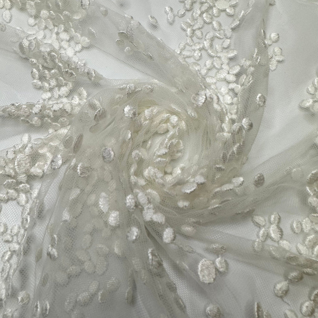 Toss The Rice - Embroidered Tulle Poly Knit - White Abstract Dots - 0.9M Bundle - True Deadstock fabric Fabric by private - Sustainable Textile | FABCYCLE