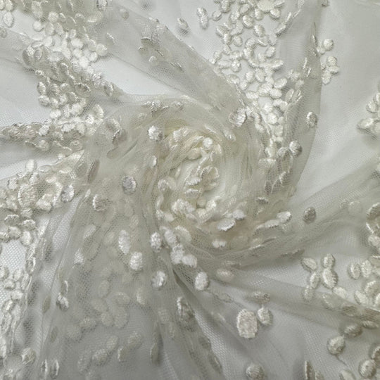 Toss The Rice - Embroidered Tulle Poly Knit - White Abstract Dots - 0.9M Bundle - True Deadstock fabric Fabric by private - Sustainable Textile | FABCYCLE