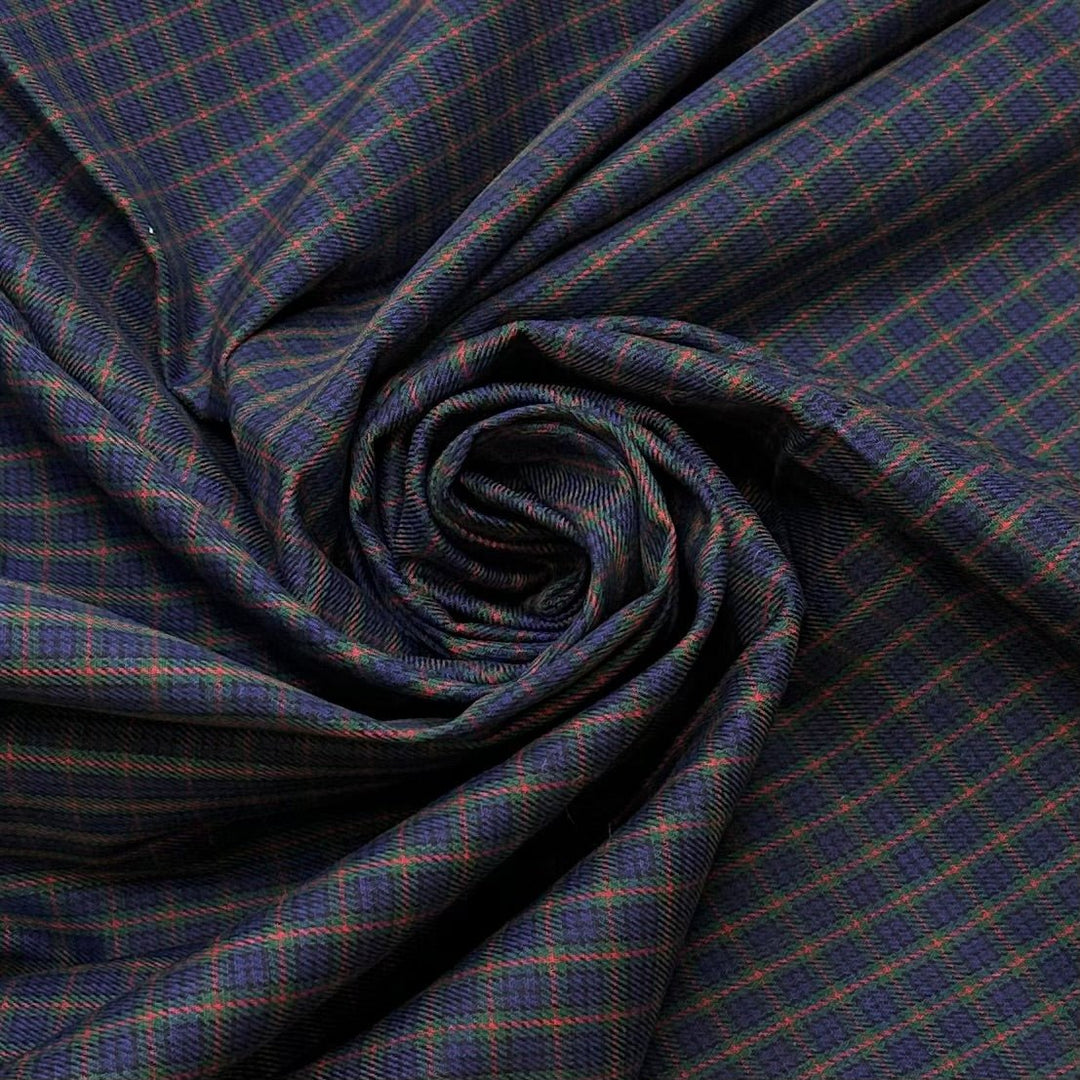 Train Conductor - Cotton Woven - Navy Multi Plaid - 1.55M Bundle - True Deadstock fabric Fabric by private - Sustainable Textile | FABCYCLE