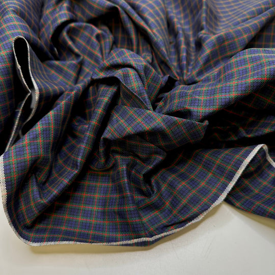 Train Conductor - Cotton Woven - Navy Multi Plaid - 1.55M Bundle - True Deadstock fabric Fabric by private - Sustainable Textile | FABCYCLE