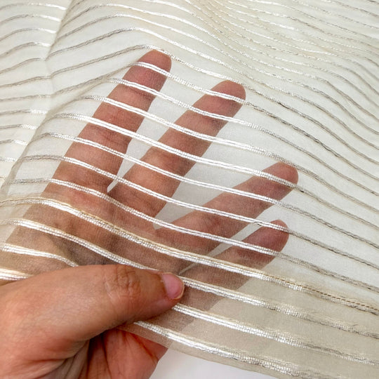 Transparently In Love - Organza Polyester Blend Woven - Cream/White Stripes - 1.95M Bundle - True Deadstock fabric Fabric by private - Sustainable Textile | FABCYCLE