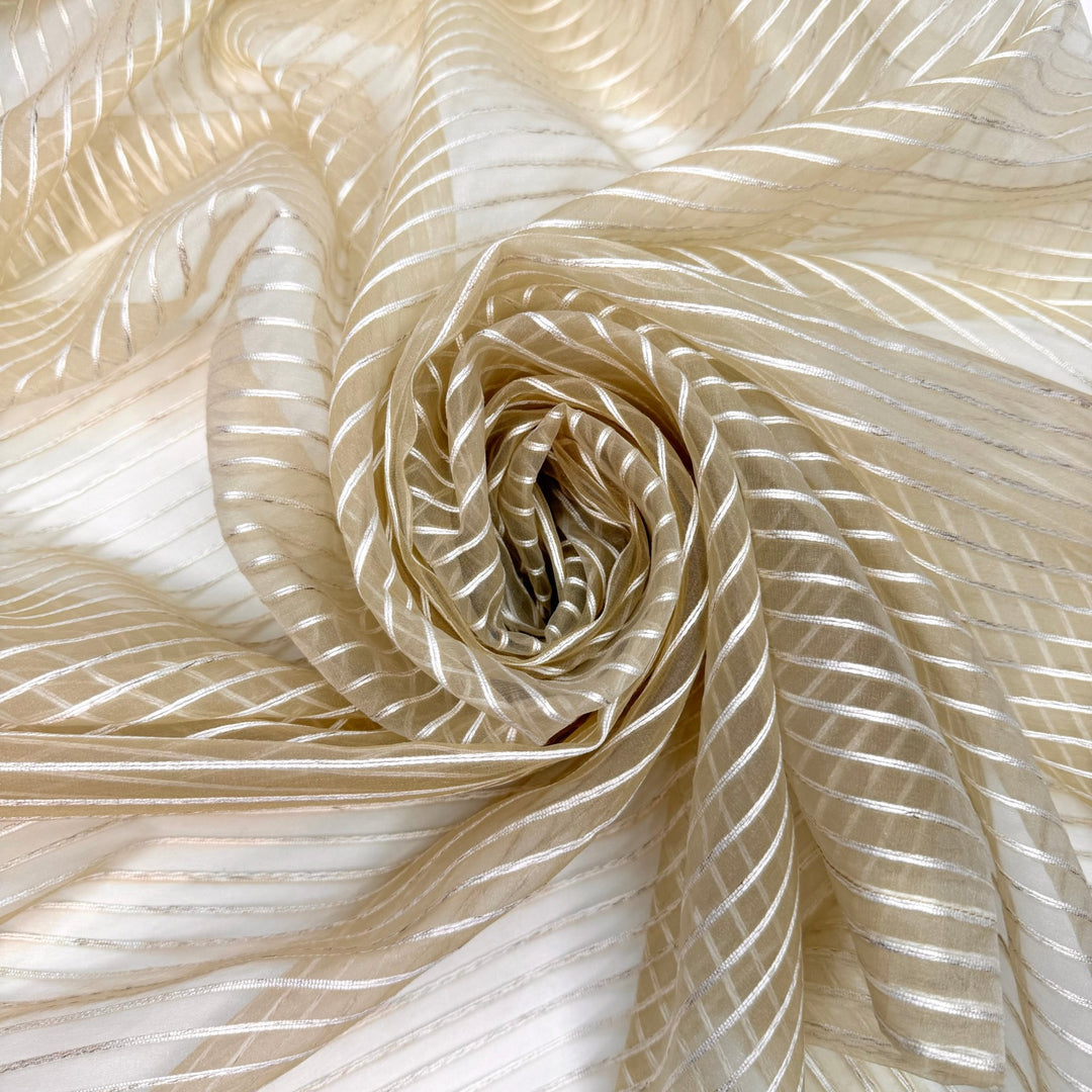 Transparently In Love - Organza Polyester Blend Woven - Cream/White Stripes - 1.95M Bundle - True Deadstock fabric Fabric by private - Sustainable Textile | FABCYCLE
