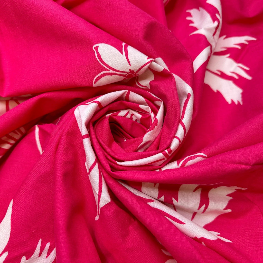 Tropical Getaway - Cotton Woven - Pink/White Floral - 4.1M Bundle - True Deadstock fabric Fabric by private - Sustainable Textile | FABCYCLE