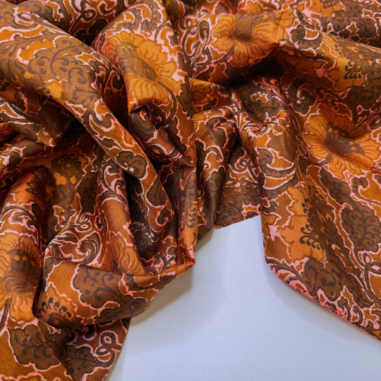 Turducken - Silk Woven - Brown/Orange Floral - 2.15M Bundle - True Deadstock fabric Fabric by private - Sustainable Textile | FABCYCLE