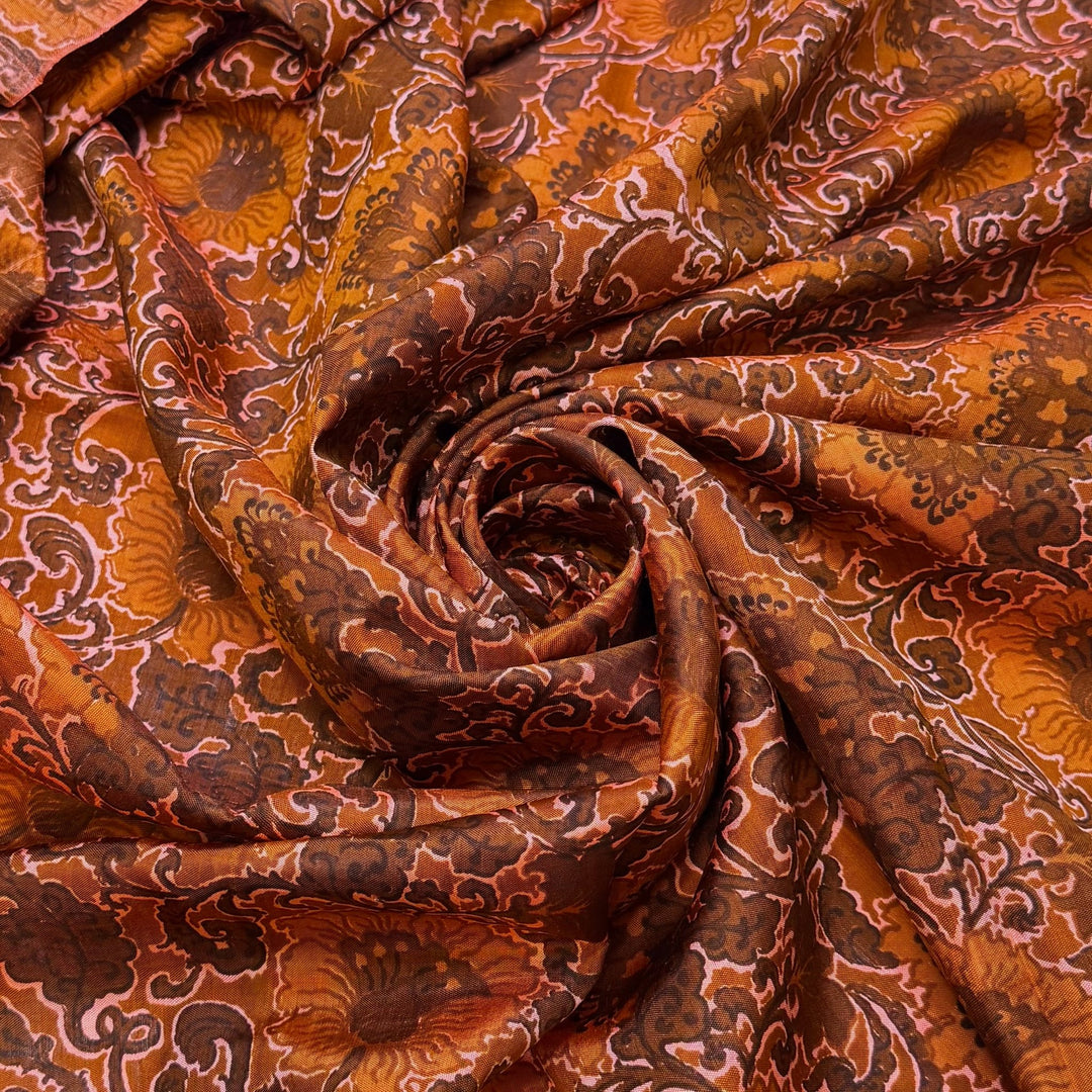 Turducken - Silk Woven - Brown/Orange Floral - 2.15M Bundle - True Deadstock fabric Fabric by private - Sustainable Textile | FABCYCLE