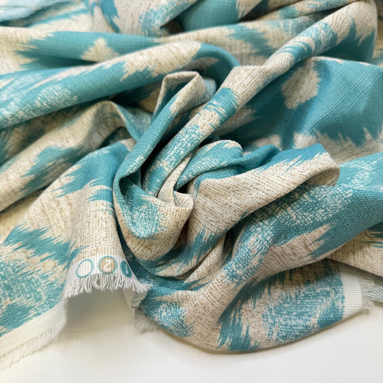 Turn Into Ice - Basket Weave Polyester Blend Woven - Light White/Blue Geometric - Bundles - True Deadstock fabric Fabric by private - Sustainable Textile | FABCYCLE