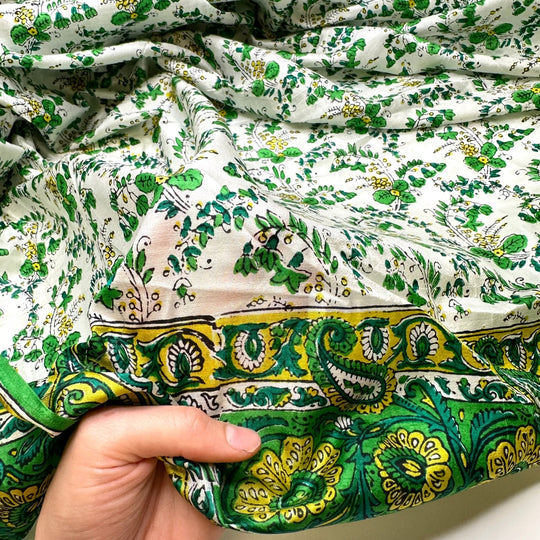 Turning Over A New Leaf - Satin Silk Blend Woven - Green Multi Floral - 4.5M Bundle - True Deadstock fabric Fabric by private - Sustainable Textile | FABCYCLE