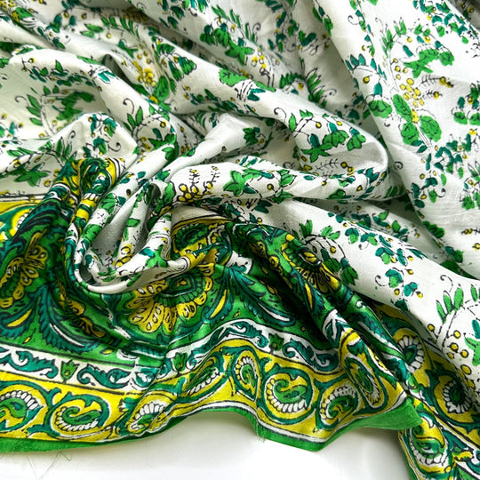 Turning Over A New Leaf - Satin Silk Blend Woven - Green Multi Floral - 4.5M Bundle - True Deadstock fabric Fabric by private - Sustainable Textile | FABCYCLE