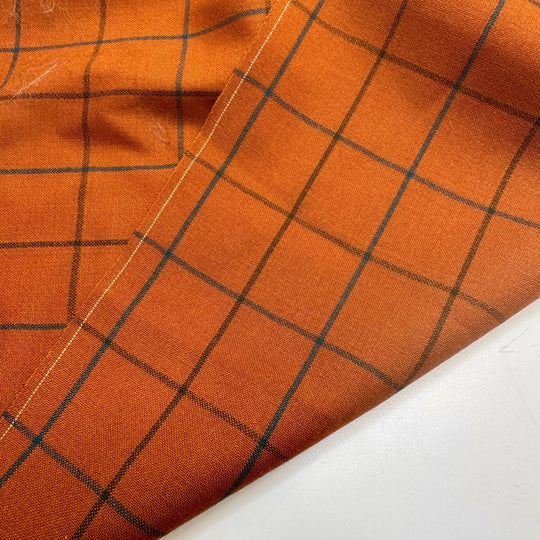 UB - All The Pumpkin Flavours - Windowpane Plaid Wool Blend Woven - Orange/Navy Plaid - 0.75M Bundle - True Deadstock fabric Fabric by private - Sustainable Textile | FABCYCLE