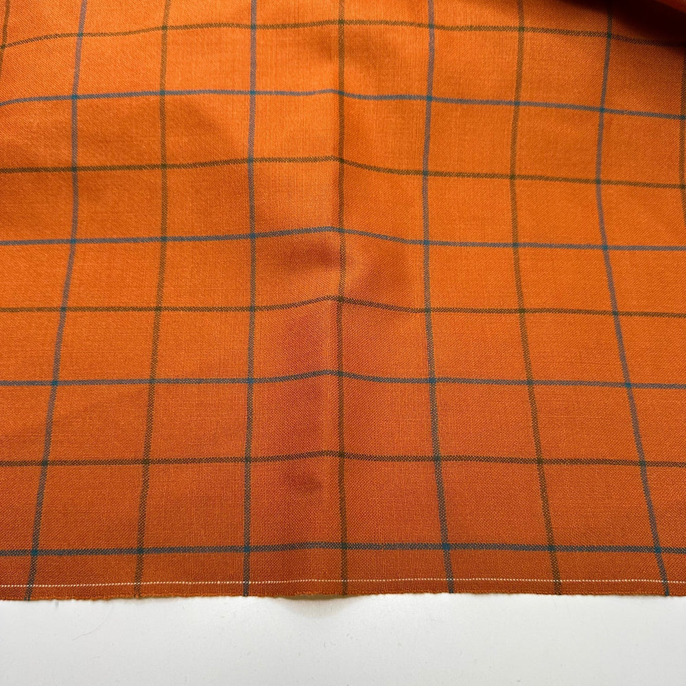 UB - All The Pumpkin Flavours - Windowpane Plaid Wool Blend Woven - Orange/Navy Plaid - 0.75M Bundle - True Deadstock fabric Fabric by private - Sustainable Textile | FABCYCLE