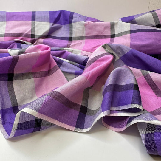 UB - Amethyst Vibrations - Poplin Cotton Woven - Purple/Pink Plaid - 1.15M Bundle - True Deadstock fabric Fabric by private - Sustainable Textile | FABCYCLE
