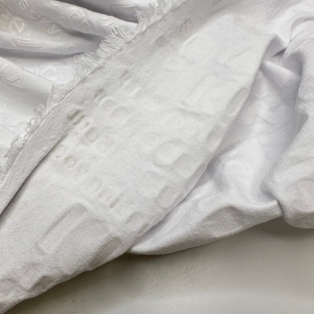 UB - Angel Babe Hottie - Pu Words Pressed On Denim Cotton/PU Woven - White Words - 1.95M Bundle - True Deadstock fabric Fabric by private - Sustainable Textile | FABCYCLE