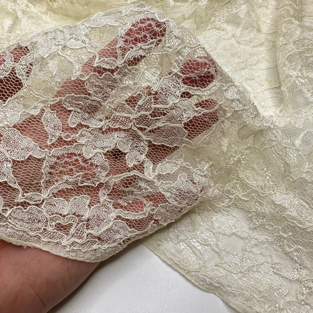UB - Be My Baby - Lace Poly Knit - Cream Floral - 1.75M Bundle - True Deadstock fabric Fabric by private - Sustainable Textile | FABCYCLE