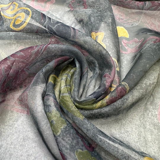 UB - Behind The Curtain - Organza Poly Woven - Dark Grey Multi Geometric - 1.6M Bundle - True Deadstock fabric Fabric by private - Sustainable Textile | FABCYCLE