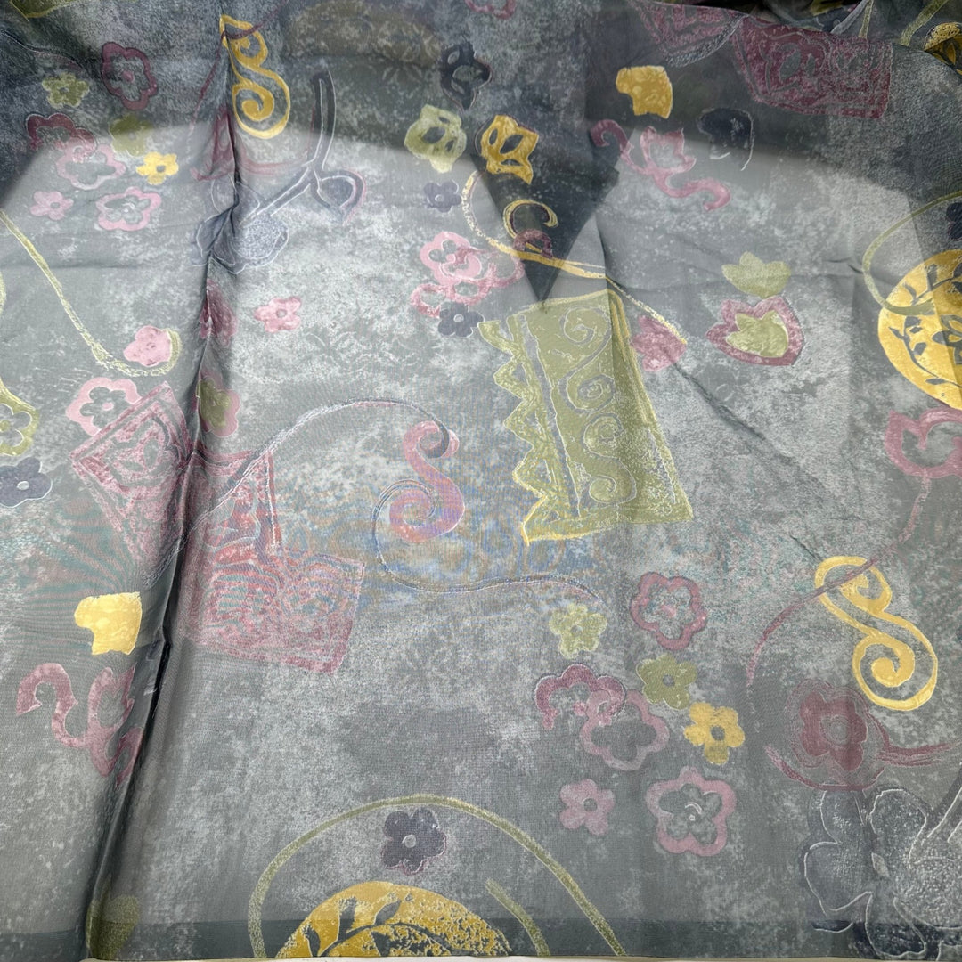 UB - Behind The Curtain - Organza Poly Woven - Dark Grey Multi Geometric - 1.6M Bundle - True Deadstock fabric Fabric by private - Sustainable Textile | FABCYCLE
