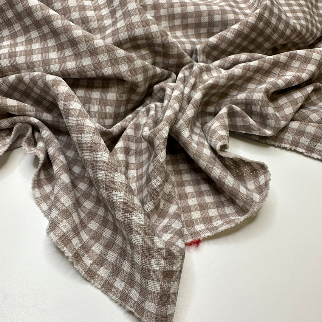 UB - Beige Flag - Vintage Interlock Poly Knit - White/Beige Plaid - 2.3M Bundle - True Deadstock fabric Fabric by private - Sustainable Textile | FABCYCLE