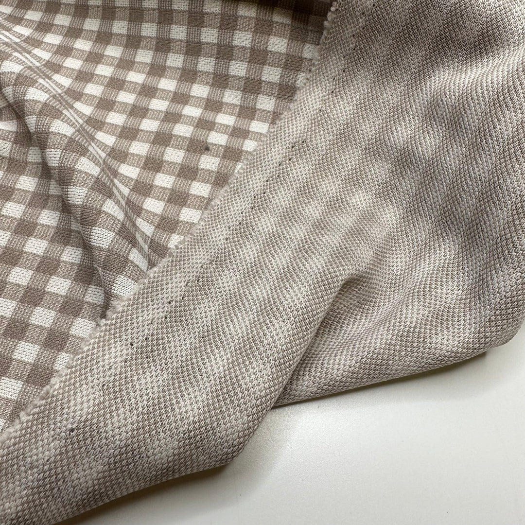 UB - Beige Flag - Vintage Interlock Poly Knit - White/Beige Plaid - 2.3M Bundle - True Deadstock fabric Fabric by private - Sustainable Textile | FABCYCLE